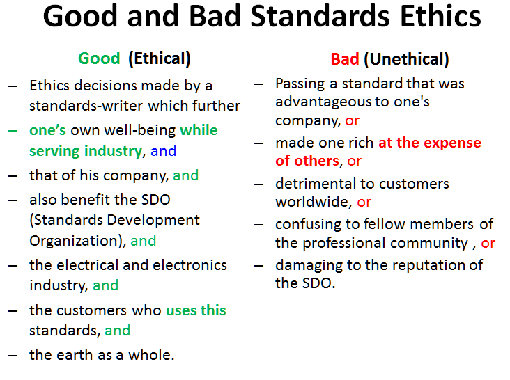 Good and Bad Standards Ethics
